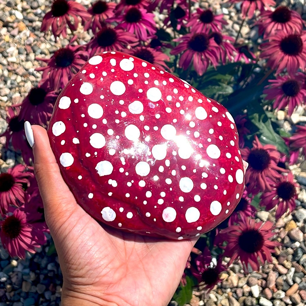 Hand painted Giant Mushrooms, Covered in Resin
